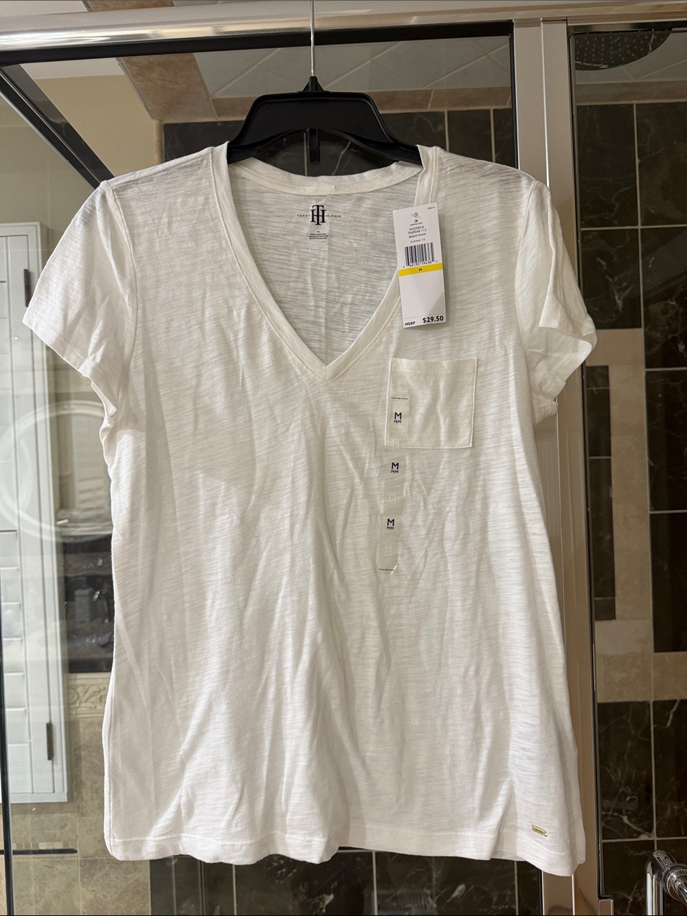 Tommy Hilfiger White V-Neck Pocket Tee